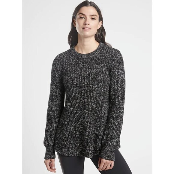 Athleta Black White Marl Knit Pullover Sierra Crew Sweater Size Xsmall - Picture 1 of 5